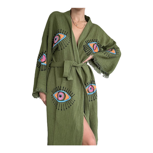 Green Evil Eye Kimono Robe