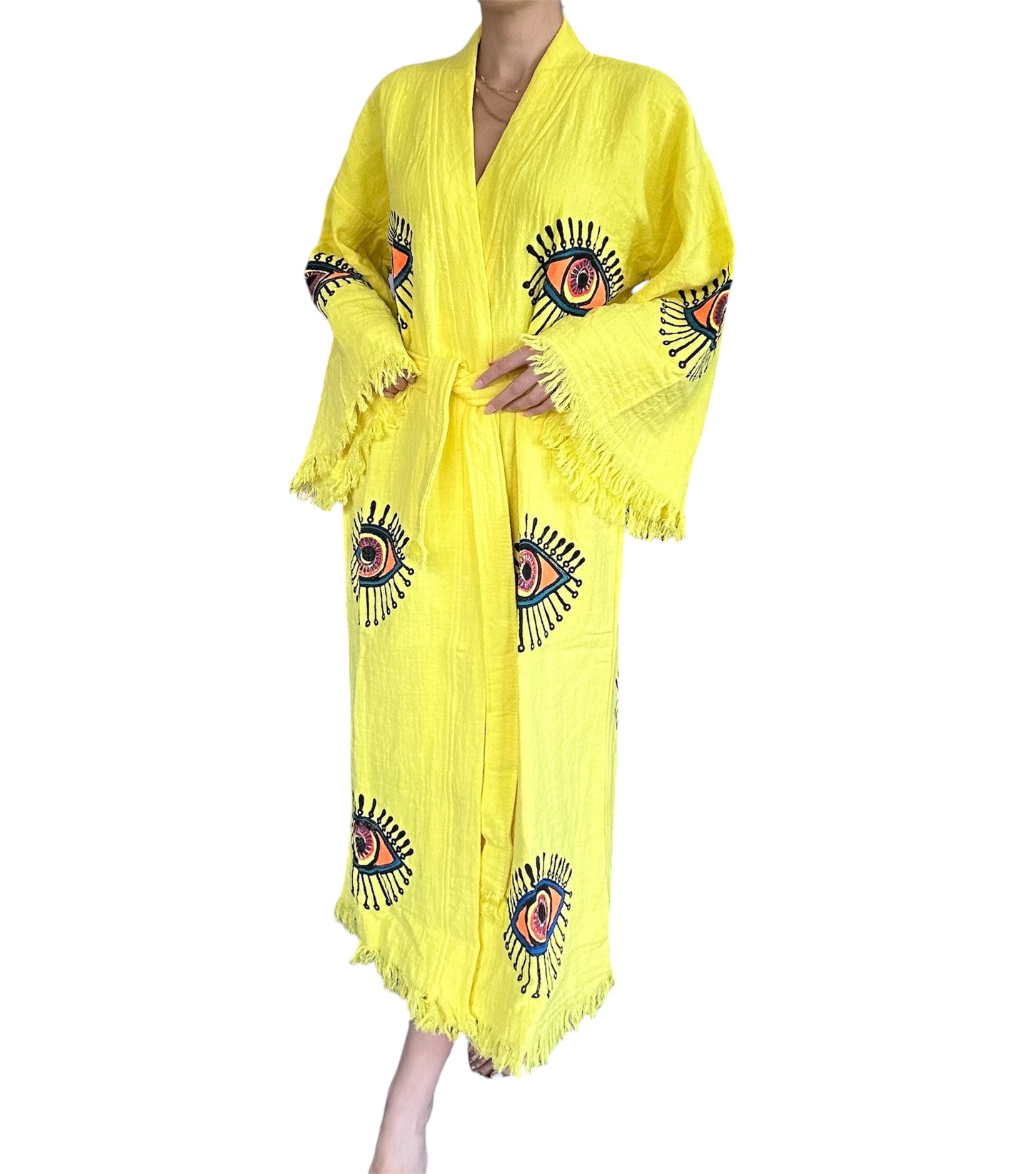 Yellow Evil Eye Kimono Robe