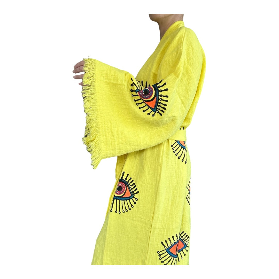 Yellow Evil Eye Kimono Robe