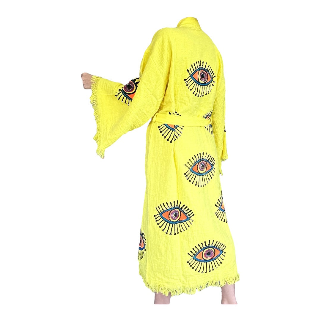 Yellow Evil Eye Kimono Robe