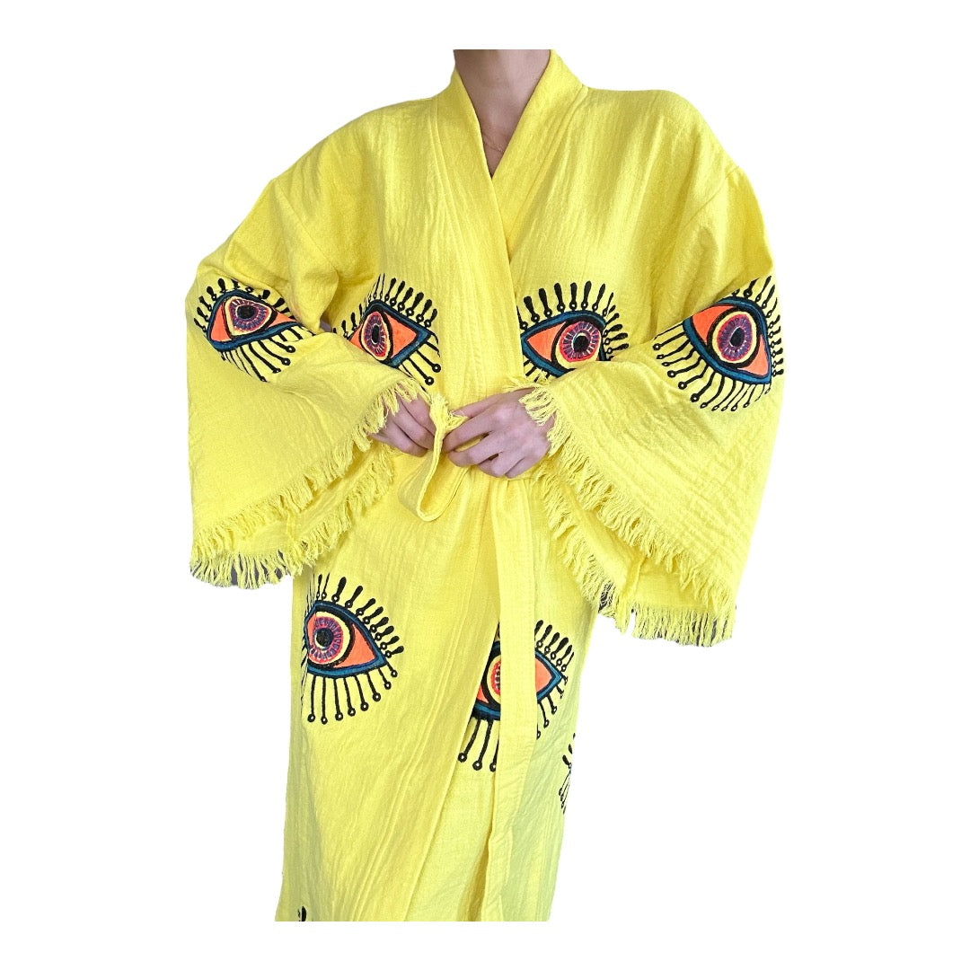 Yellow Evil Eye Kimono Robe