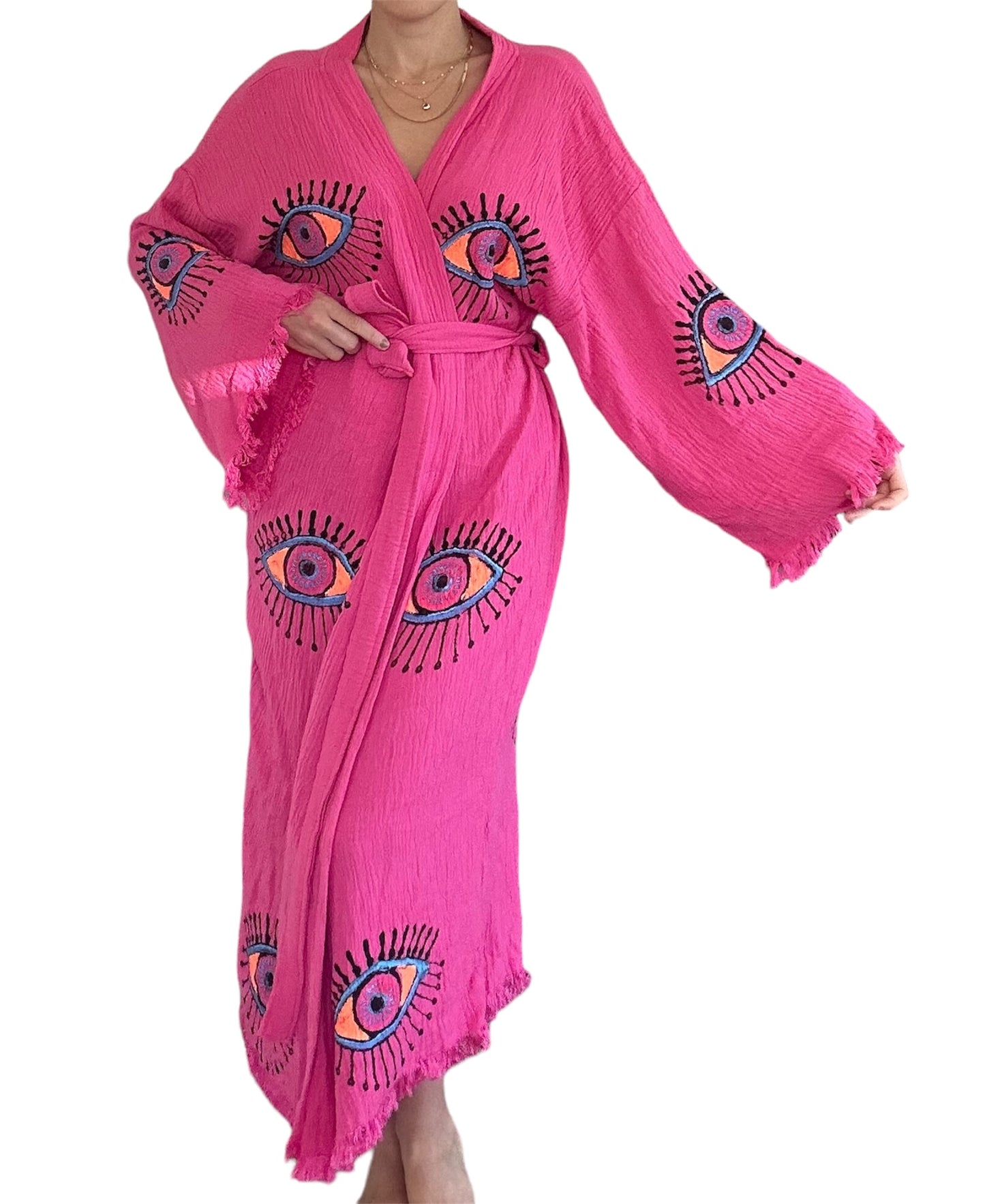 Sugar Pink Kimono with Evil Eye Design