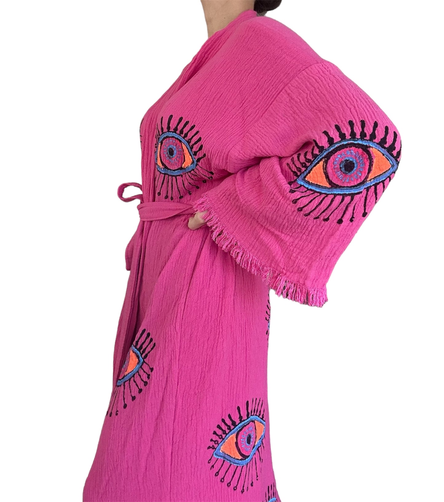 Sugar Pink Kimono with Evil Eye Design