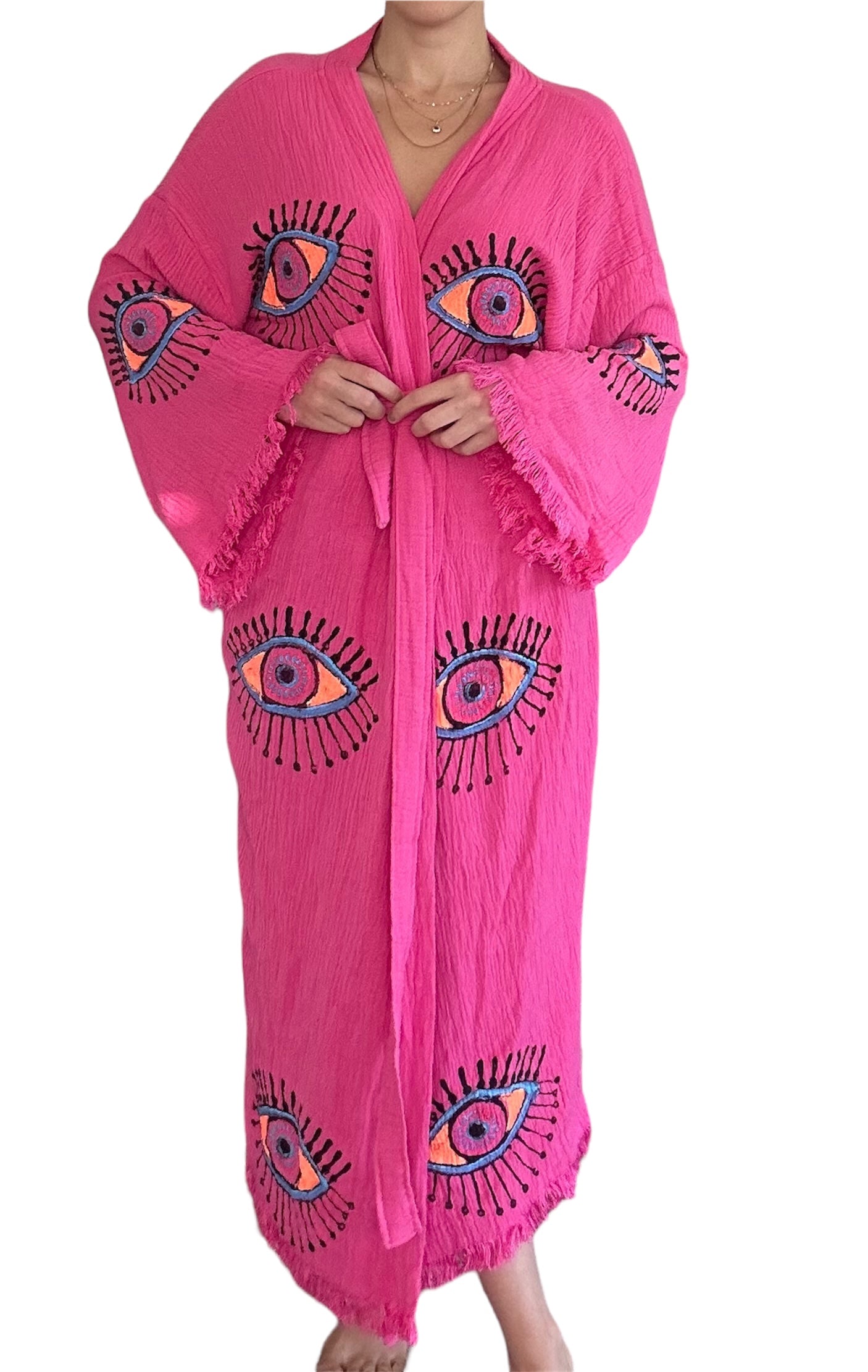 Sugar Pink Kimono with Evil Eye Design