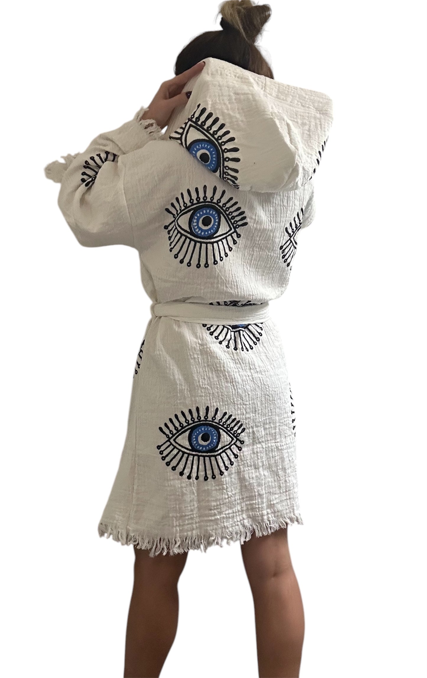 Evil Eye Kimono Robe Courte 100% Coton Oeil Bleu